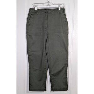 Talbots Size 8 Army Green High Waist Patch Pocket Crop Straight Leg Chino Pants